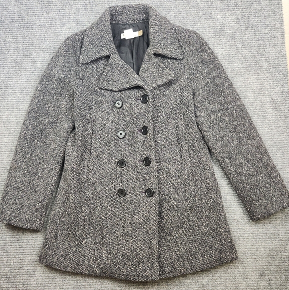 J CREW Women's PEACOAT Gray Black FLECKED Wool Blend Heavy Size Small Petite - Picture 1 of 14